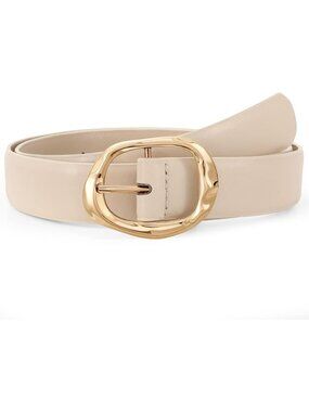 Women's Gold Beige Faux Leather Casual Waist Stylish Fashion Belt Gold Buckle